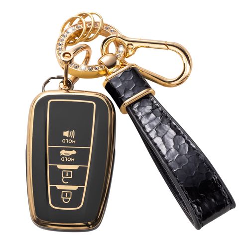 Muzizyq for Toyota Key Fob Cover with Keychain Lanyard, Key Case Protection Fit for Toyota Corolla, RAV4, Avalon, Prius, C-HR - 2019-2024 Smart Key Protector Holder, Black