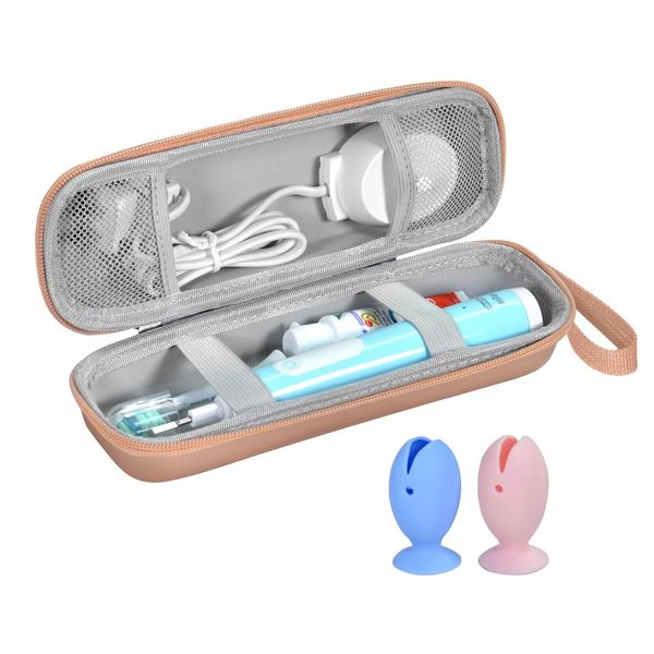 Elektrische Zahnbürste Reiseetui für Oral-B/Oral-B Pro/Phlips Sonicare Electric Toothbrush, Tragbare Hartschalen Reisetasche Reise-etui mit 2pcs Zahnbürsten Kopf Silikon Schutzhülle(Roségold)