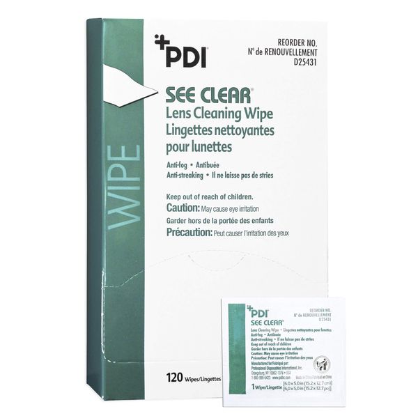 See Clear Lens Cleaning Wipes - Eye Glasses Cleaner Wipes - Non-Scratching, Non-Streaking, Pre-Moistened Wipes - Individual Packet, 6.5 in. x 5 in., 120 Wipes, 1 Pack