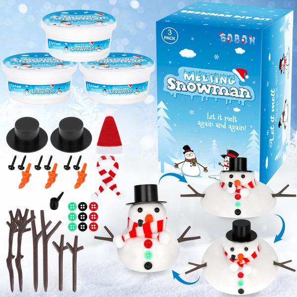 EOBOH 3 Pack Snowman Kit, Christmas Melting Snowman Crafts DIY Snowman Kit, Build a Snowman Winter Christmas Activities Set Indoor, Snowman Creative Modeling Clay for Family School Party Favor