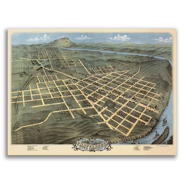 Chattanooga Tennessee 1871 Historic Panoramic Town Map - 20x28