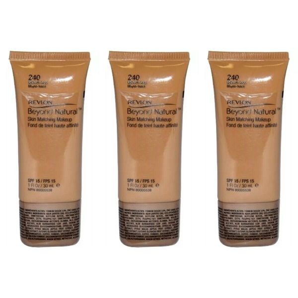 3 Revlon BEYOND NATURAL Skin Matching Makeup DEEP 240 Medium Deep SEALED (308)