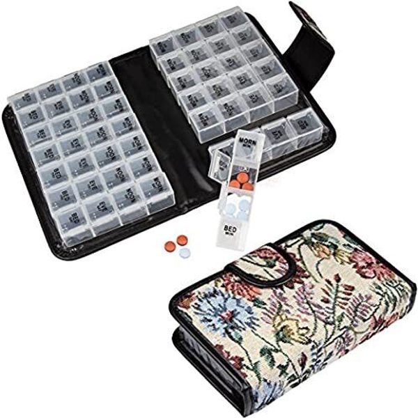 Floral Pill Case Box Pill Organizer 14 Day Pill Holder Travel Pill Container