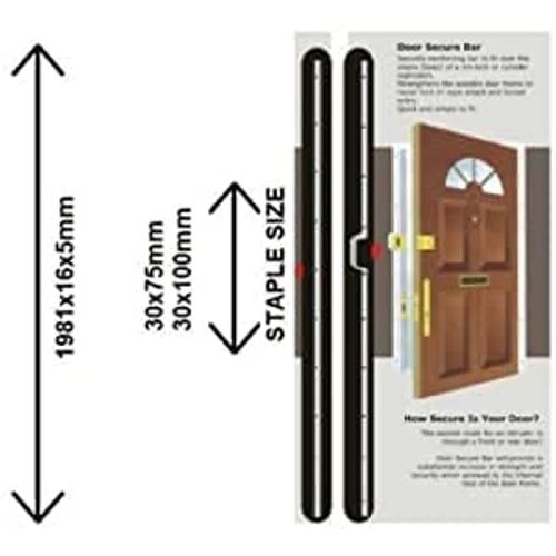 London Bar/Birmingham Bar/Door Reinforcement Anti Ram - 1981 mm - 3 Types of Bars in Stock Stainless Steel (1981x16x5mm - (no Staple))