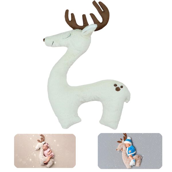 M&G House Newborn Photography Props Pillow Baby Photoshoot Props Pillow Deer Elk Newborn Pillows Photography Accessory Baby Photo Props Decor Pillow Baptism Birthday Home Decorations(White)