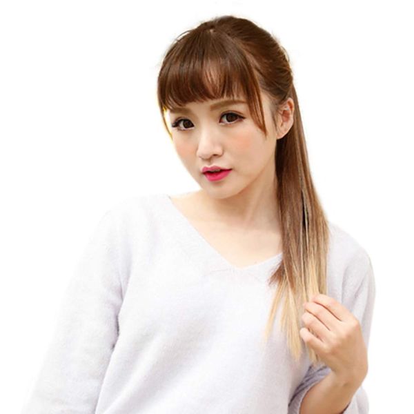 Brightlele LY81XX-S-PK Wig, Ponytail, Gradient, Two-Tone, Long, Straight, Hair Extensions, Gradation