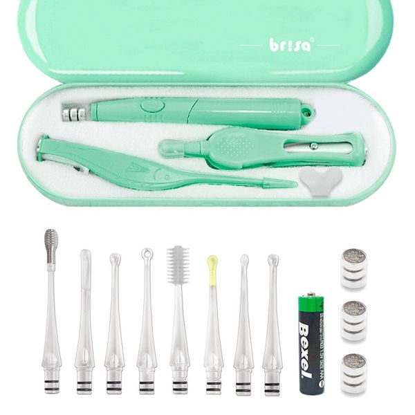 Brisa LED Earpick Earwax Remover 3 Set Green Color + Storage Case, 1set