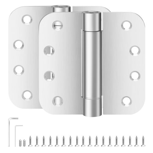 HSMT-hinges Self-Closing Door Hinges 4 Inch, Heavy Duty Spring Loaded, Adjustable Tension, Soft Close, 304 Stainless Steel for Interior Exterior Doors, Auto Close Hinges, 2 Pack
