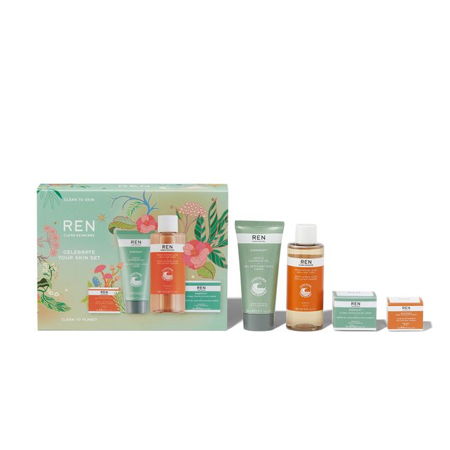 REN Clean Skincare - Celebrate Your Skin Skincare Gift Set Limited Edition 4 Step Daily Routine for Healthy Skin