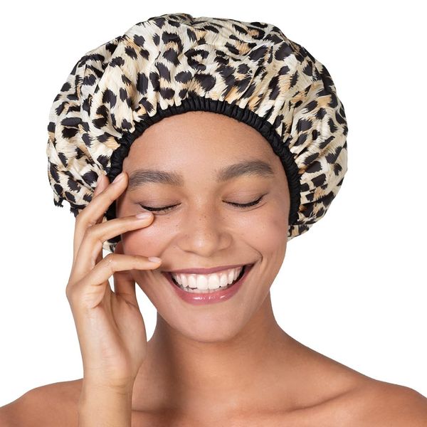Betty Dain Stylish Design Terry Lined Shower Cap, The Socialite Collection, safari Spots"