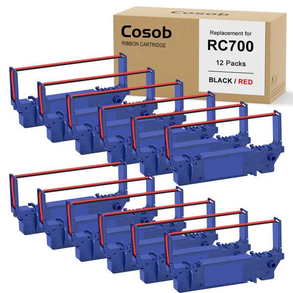 Cosob 12 Pack Compatible Ribbon Replacement for SP700 Printer Ribbon SP700 SP-700 RC700 RC-700 Use with Star SP700 SP700BR RC700BR SP712 SP712R SP717 SP742R SP747 SP740 Printer (Black and Red)