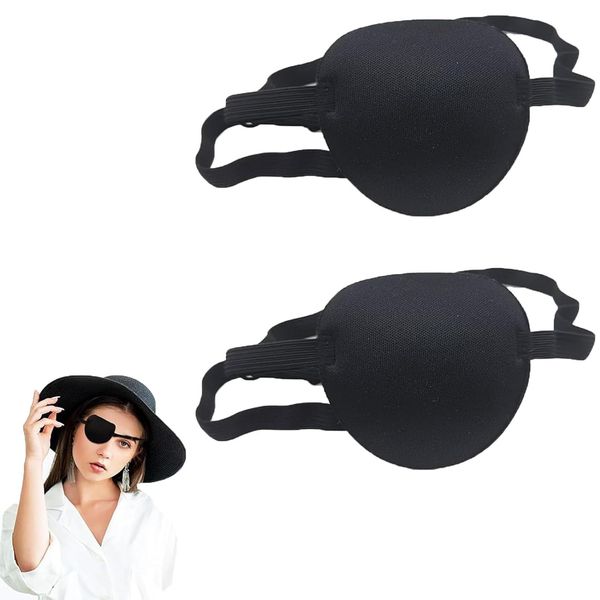 2-Piece Eyepatch Set for Both Eyes, One Eye Patch, Adjustable Soft Eye Patch, Strabismus, Amblyopia, Correction of Eyes, Right Eye, Left Eye, Black, 3D, Fashionable, Eye Patch, Eye Mask, Cosplay,
