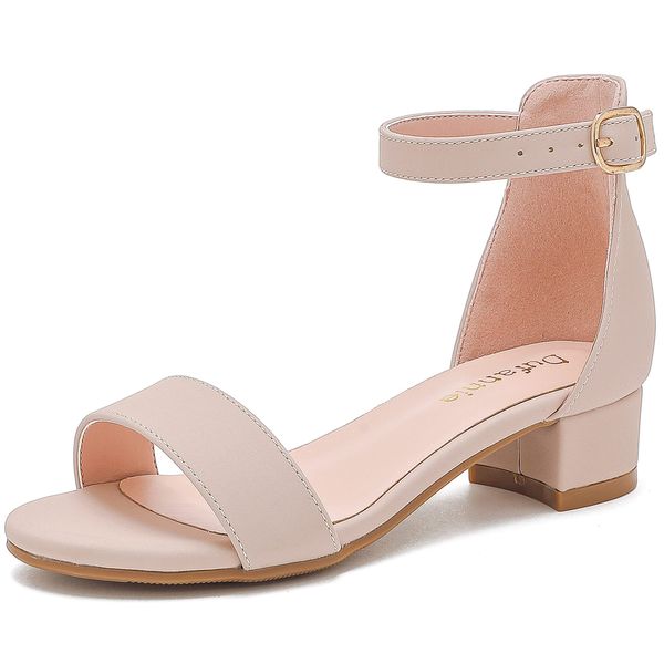 Dufannie Nude Sandals Heels for Girls Open Toe Ankle Strap Chunky Heel Girls Dress Shoes Graduations Party Wedding Low Heel Sandals for Toddler Littler Big Kids(3603Nude 4)