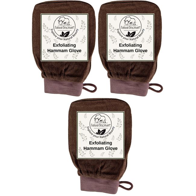 Natural Elephant Exfoliating Hammam Glove - Chocolate Brown Pack of 3