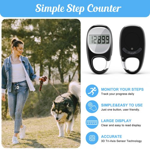 Simple Pedometer for Walking, Accurate Step Tracker with Carabiner, 3D Step Counter for Men Women Kids Seniors