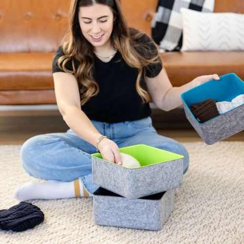 Three by Three Seattle Felt·Like·It! 9x9x4 Inch Felt Storage Bin for Office, Craft Room, Classroom, Living Room, Bedroom Storage (Spring Green) 4 Pack