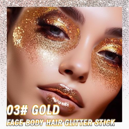 Prreal Body Glitter, Sparkling Body Glitter Stick, Face Glitter Gel, Mermaid Sequins Glitter for Hair Nail, Sequins Chunky Glitter Stick Rave Accessories Stage Halloween Festival Makeup (#03 Gold)