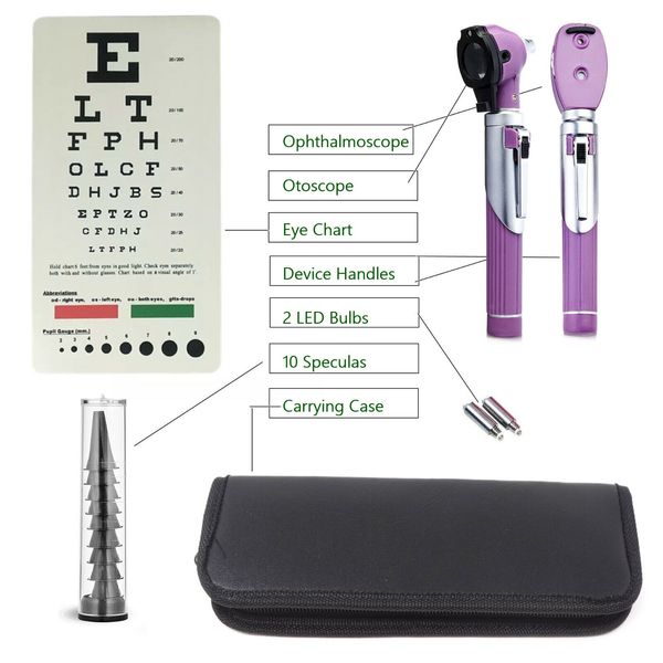 New Fiber Optic Otoscope & Ophthalmoscope Examination LED Diagnostic ENT Set