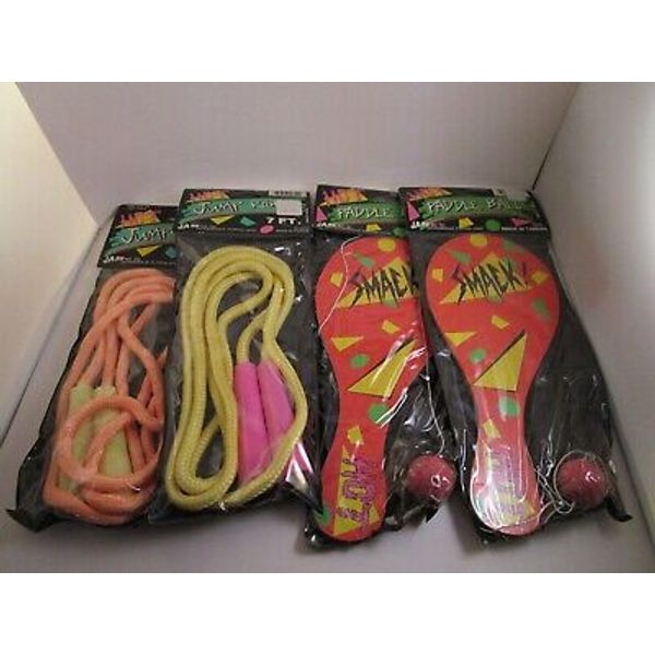 Vintage NOS Lot of 4 Paddle Ball Jump Rope Toys Jaru Ja-Ru