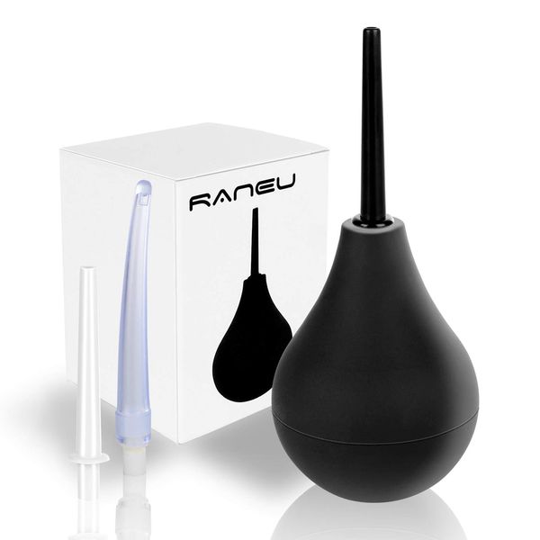 RANEU Enema Bulb Douche Enema Kit for Women & Men with 3 Nozzles (Black, 4 Piece Set)