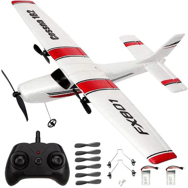 RC Plane Remote Control Airplane - PLRB Toys 2.4Ghz 2 Channels DIY RC Airplane Radio Control Cessna 182 Aircraft EPP Foam Glider Toys (Two Batteries)