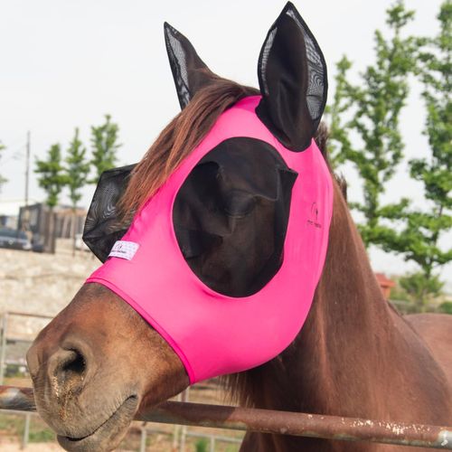 Horzmetnex Stretchy Horse Fly Mask with Extra-Large Eyes & Mane Opening – Soft, Breathable Fly Mask for Horses, Tangle-Free Design, Enhanced Visibility (Fuchsia, Cob (Medium))