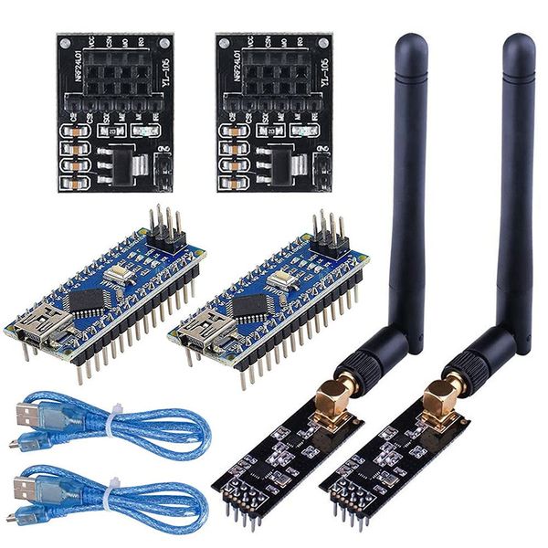 WayinTop 2Set RF Wireless Transceiver Empfänger mit Tutorial, NRF24L01+PA+LNA Wireless Module mit SMA Antenne 2.4 GHz 1100m + NRF24L01 Spannungsregler + Entwicklungsausschuss