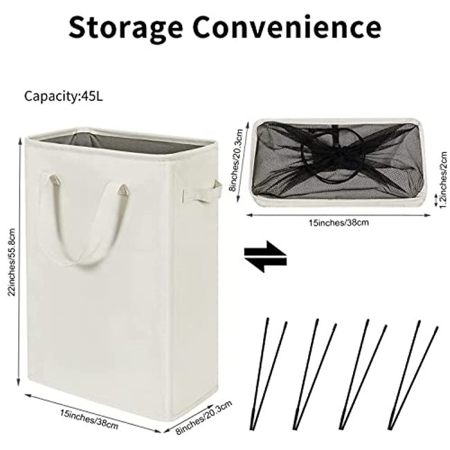 Slim Laundry Hamper Handle Laundry Basket with Wheels Collapsible Dirty  Clothes