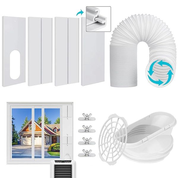 Estoder Portable Air Conditioner Window Vent Kit 15cm (5.9") Exhaust Hose (Length up to 200.7cm (79") Universal AC Duct with Coupler Vertical and Horizontal Sliding Window, Wide Panel Set with 5.9" Hose