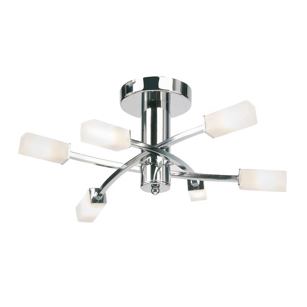 Cuba Modern 6 Way Silver Chrome Branch Arm Ceiling Light with Frosted Light Diffusing Glass Shades