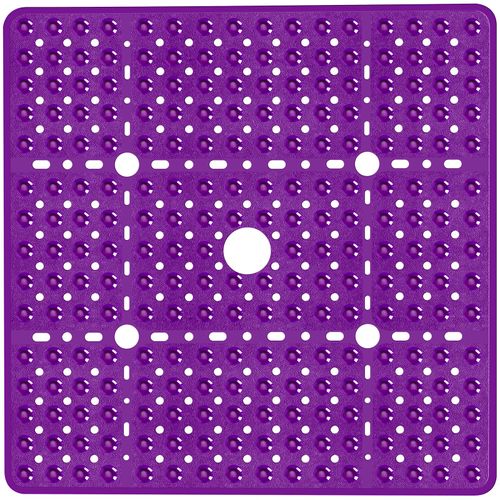 Naoloture Large Clear Purple Square Shower Mat Non Slip 27 x 27 Inch, Soft Bath Mat Tub Mat for Inside Shower Floor, Bathroom Shower Stall Mats With Big Suction Cup Drain Hole, Easy Washable, BPA-Free