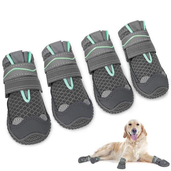 SlowTon Hundeschuhe Pfotenschutz, 4 Stück atmungsaktive Hunde Schuhe Outdoor mit Rutschfester Sohle, verstellbarem reflektierendem Klettverschluss Hundestiefel für kleine, mittlere und große Hunde