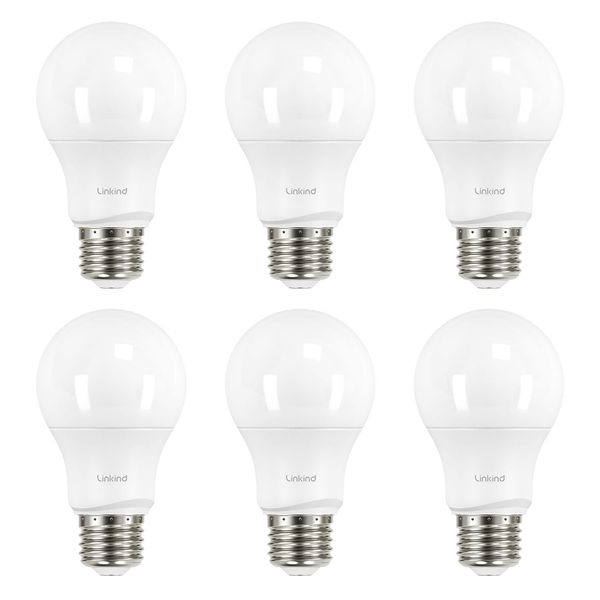 Linkind A19 LED Light Bulbs Dimmable, 60W Equivalent, 2700K Soft White, 9.5W 800 Lumens, E26 Standard Base, UL Listed, Lighting for Bedroom Living Room Home Office, 6 Packs