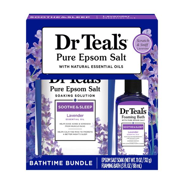 Dr Teal's Lavender Essential Oil Epsom Salt and Foaming Bath Sampler Set, 2 Piece