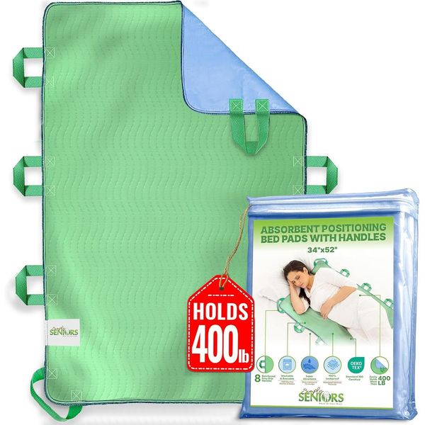 Absorbent Positioning Bed Pad with Handles 34" X 52"- Washable Waterproof Inc...