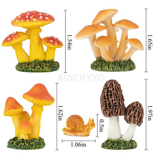 KINCHYGO, 10 Pack Mini Mushroom Snail Figurine Resin Garden Statues for Landscape Ornaments