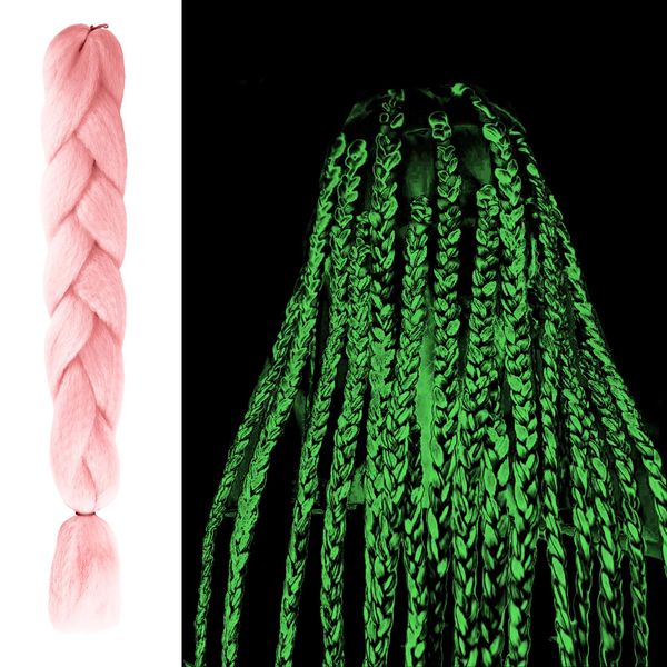 Rosa Braids Extensions Fluoreszierende Kunsthaar zum Einflechten 24 Zoll Braiding Hair, Jumbo Zöpfe Haar Flechten für Feste, Partys und Rollenspiele