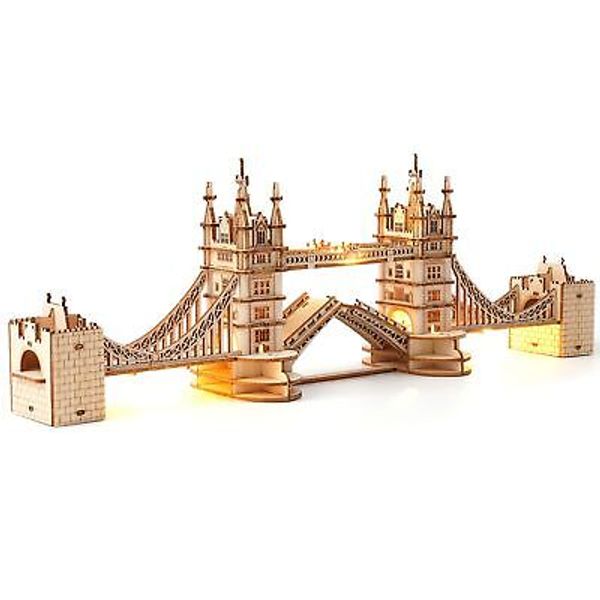 3D Puzzle Wooden Craft Kits with LED Light DIY Tower Bridge Construction Mode...