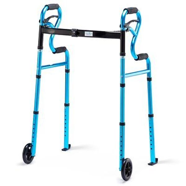 3 in 1 Folding Walker with 5” Front Wheels by Line Massage Products, Width Ad...