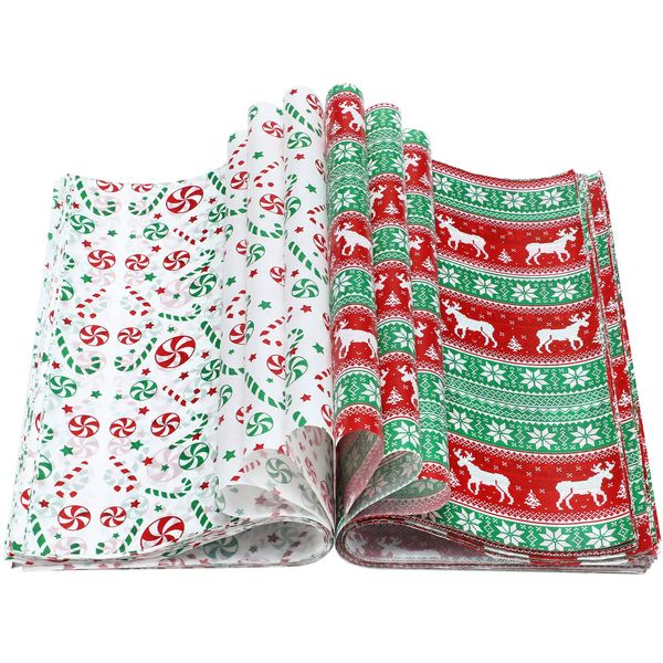 Clabby 200 Pcs Christmas Food Wax Paper Sheets Food Basket Liners Sandwich Picnic Wrapping Paper Parchment Paper Candy Cane Elk Xmas Greaseproof Wrapping Tissue Paper for Kitchen Handmade Food