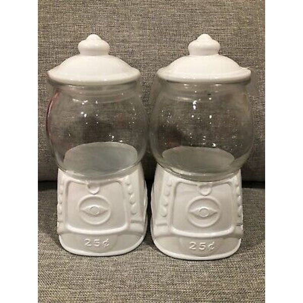 (2) Target Bullseye Gumball Machine White Glass Candy Jars Canisters Brand New