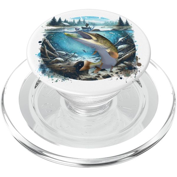 Hecht mit Hechtköder Spinnerbait Zeichnung PopSockets PopGrip für MagSafe
