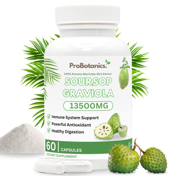 Organic Soursop Graviola for Cell Support & Regeneration | High Strength 13500mg 30:1 Extract Per Serving | Powerful Antioxidant and Immune Support - 60 Capsules