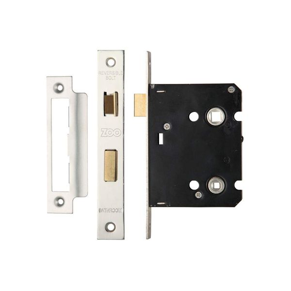 Zoo Hardware 76mm Bathroom Sash Lock, 57mm Backset, Satin Stainless
