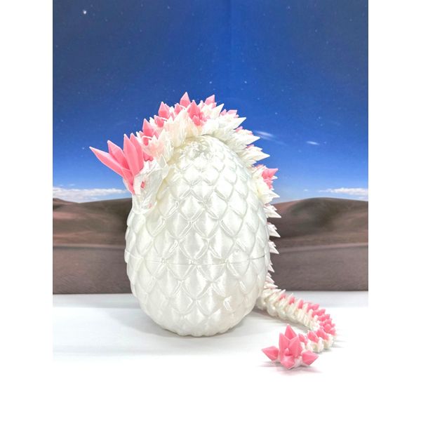 3D Printed Crystal Dragon with Dragon Egg, Full Articulated Dragon, White and Pink Crystal Dragon, Executive Desk Toy, Fidget Toys for Autism/ADHD D062WP