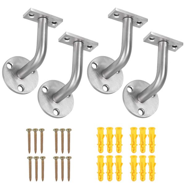 Justech 4PCs Stair Handrail Bracket Wall Mounted Handrail Bannister Support StainlessSteel Handrail Holder Screws Included