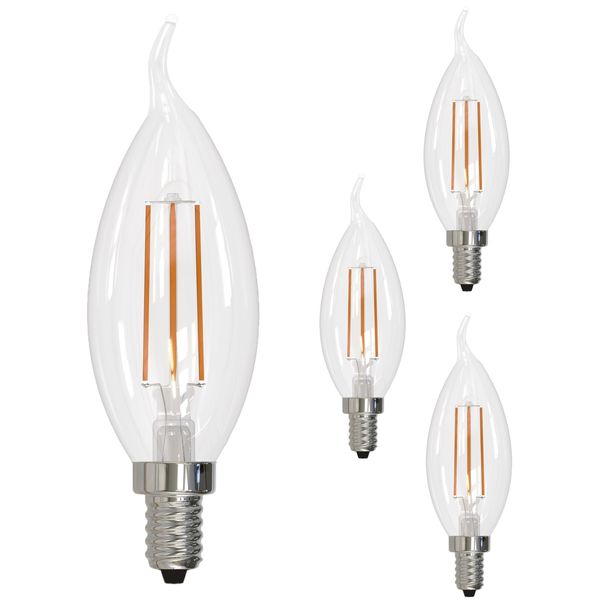 4Pack LED Flame Tip Chandelier Light Bulb, 5W(60W), 3000K, 500LM, CA10