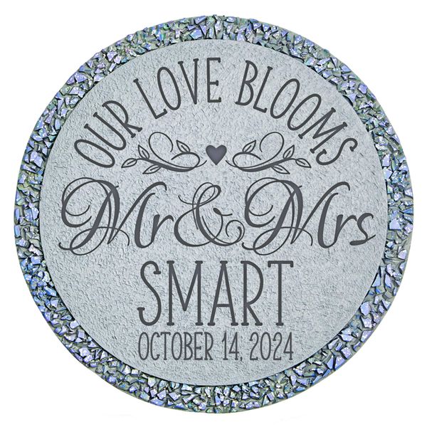 Let's Make Memories Personalized Newlywed Garden Stone - Love Blooms - Wedding - Couples - Garden Décor - Mr & Mrs Design - 12" Dia