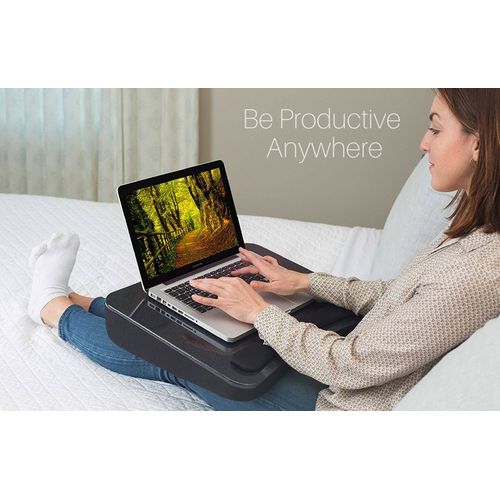 Sofia + Sam Multi Tasking Lap Desk with Memory Foam Cushion | USB Light and Mouse Pad | Fits Laptops Up to 15" | Portable Travel Desk with Handles | Laptop Lap Tray Desk | Black | Classroom Desk