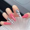 Bufenia Coffin False Nails Wavy Line Long Press on Nails Glitter Ballerina Fake Nails Crystal Pink Leopard Flame Glossy Acrylic Stick on Nails for Women and Girls 24Pcs (E)